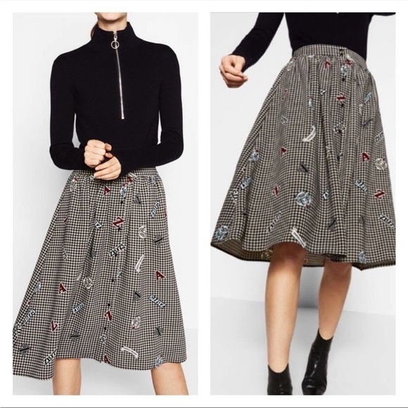 Zara Gingham Varsity School Button Down Skirt Size S - Picture 2 of 11